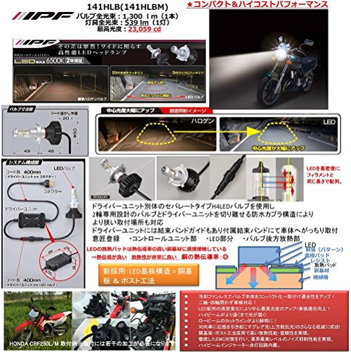 IPF バイク用 LEDヘッドランプ LEDヘッドコンパクト MOTO H4 HI/LO 12V 19W/18W 6500K 1本入り 141HLBM
