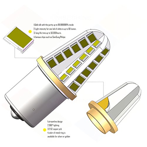 Wiseshine ba15s p21w 1156 g18 led オートcanbus 電球 DC9-30v 3年間の品質保証（2パック) ba15s 48smd 2835 真っ白