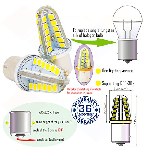 Wiseshine ba15s p21w 1156 g18 led オートcanbus 電球 DC9-30v 3年間の品質保証（2パック) ba15s 48smd 2835 真っ白