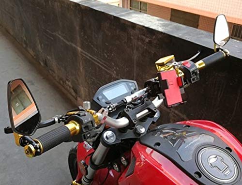 バイクミラー オートバイ 汎用 バーエンド ハンドルバー 五角形 ブルーレンズ レッド/赤 左右セット ペンタゴン