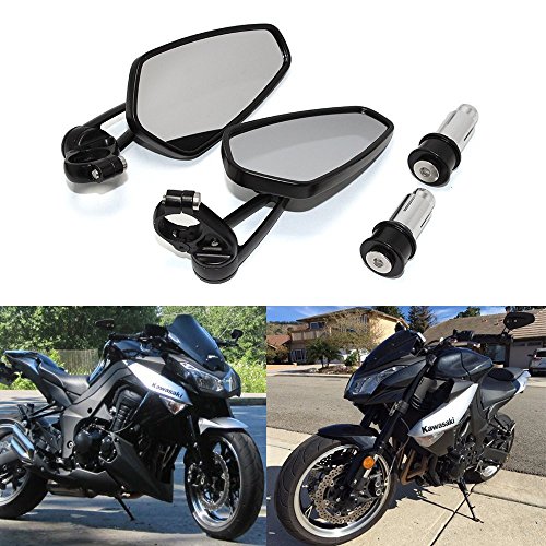 ストリートバイクスポーツバイク - ペアのためのブラックオートバイ22ミリメートルバーエンドリアビューミラー汎用
