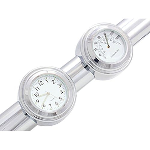 RANZEK 温度計 時計 バイクハンドル用 ２個 防水 軽量小型 夜光 可愛いデザイン 使用簡単（22mm～25mm　 7/8～1インチハンドル適用）白色