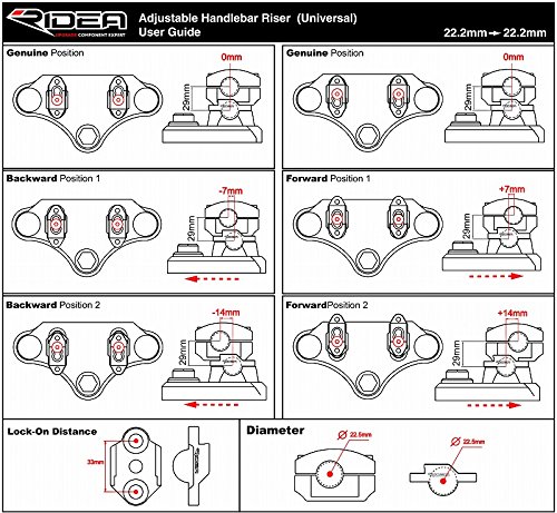 RIDEA ハンドルバーライザー 5ポジション レッド Φ22.2ハンドル汎用 HRS-22-RD