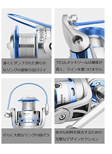 Jaccer スピニングリール 釣り 巻き取り スムーズ 巻き心地よい 左右交換 最大ドラグ力8kg 軽量海水 淡水 金属ボディ 木製ハンドルノブFB2000/FB3000/FB4000