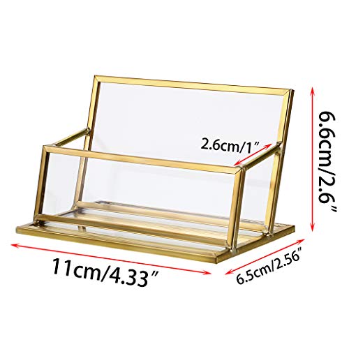 Sumnacon ガラス 名刺スタンド 名刺立て クリア おしゃれ 横置き 名刺 カード入れ スマホ スタンド ガラス 真鍮 (一段)