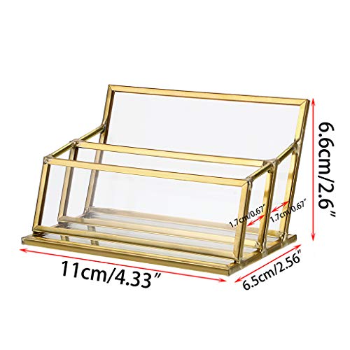 Sumnacon ガラス 名刺スタンド 名刺立て クリア おしゃれ 横置き 名刺 カード入れ スマホ スタンド ガラス 真鍮 (二段)