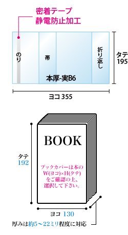 【100枚】透明ブックカバー B6実用書・四六判書籍用 40ミクロン厚（厚口）355x195mm【国産】