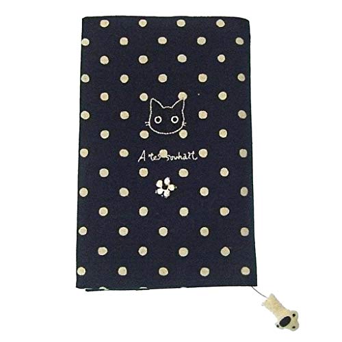 DON HIRANO ドン・ヒラノ - 和モダンな猫刺繍ブックカバー #水玉 ネコ〈ネイビー 紺〉新書判
