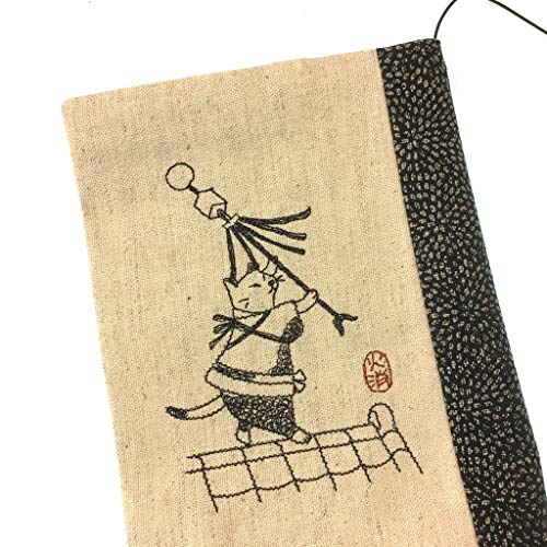 DON HIRANO ドン・ヒラノ - 和柄チックな猫刺繍ブックカバー #江戸の火消し〈ネイビー〉文庫判
