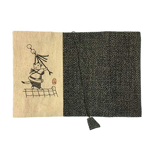 DON HIRANO ドン・ヒラノ - 和柄チックな猫刺繍ブックカバー #江戸の火消し〈ネイビー〉文庫判