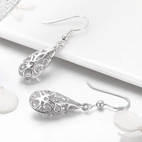 WOSTU S925 Ethnic Drop Hook Earrings Shaking CZ エスニックドロップ式フックピアス 中空 揺れるクリアジルコニア アンティーク シルバーアクセサリー レディース