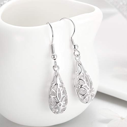 WOSTU S925 Ethnic Drop Hook Earrings Shaking CZ エスニックドロップ式フックピアス 中空 揺れるクリアジルコニア アンティーク シルバーアクセサリー レディース