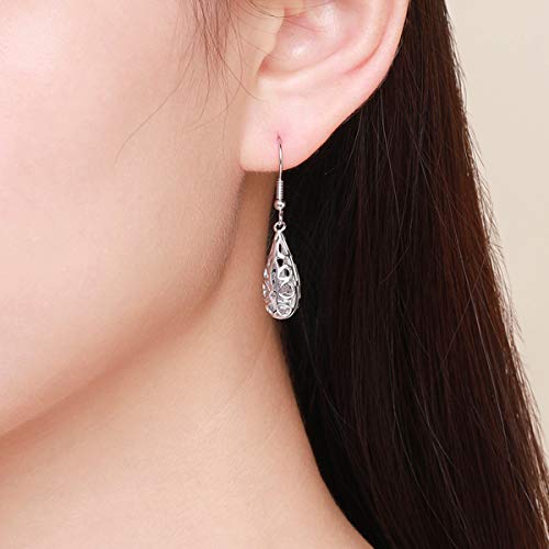 WOSTU S925 Ethnic Drop Hook Earrings Shaking CZ エスニックドロップ式フックピアス 中空 揺れるクリアジルコニア アンティーク シルバーアクセサリー レディース