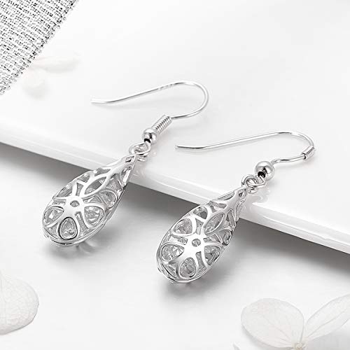 WOSTU S925 Ethnic Drop Hook Earrings Shaking CZ エスニックドロップ式フックピアス 中空 揺れるクリアジルコニア アンティーク シルバーアクセサリー レディース