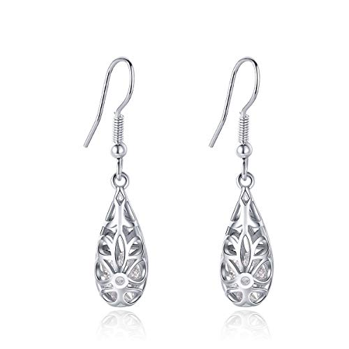 WOSTU S925 Ethnic Drop Hook Earrings Shaking CZ エスニックドロップ式フックピアス 中空 揺れるクリアジルコニア アンティーク シルバーアクセサリー レディース