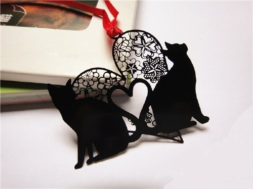 おしゃれ で 可愛い 黒猫 シルエット ブックマーク しおり 本にも インテリアにも ４枚セット 　ラブ猫、ハート猫、ピアノ猫、椅子猫