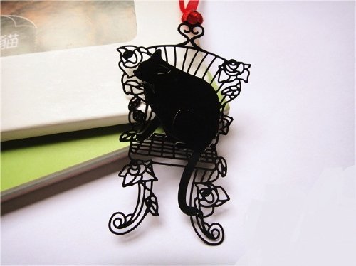 おしゃれ で 可愛い 黒猫 シルエット ブックマーク しおり 本にも インテリアにも ４枚セット 　ラブ猫、ハート猫、ピアノ猫、椅子猫