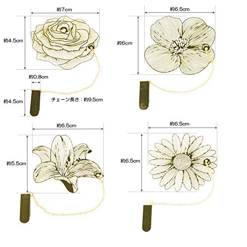 しおり 金属 クリップ ブックマーク 読書用 手帳用 プレゼント ギフト ゴールド 花(ローズ)