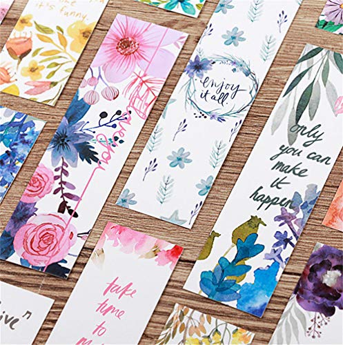 Kamizuki しおり 花と英文字 フラワー ブックマーク カラフル 花 紙製 おしゃれ 30枚セット 30枚のパターンが全部異なる しおりセット