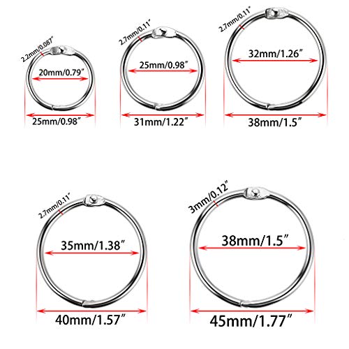 Sumnacon 多機能 カードリング 30mm 5サイズ 簡単に開閉 曲がりにくい カード ルーズリーフ バインダー ノートリング 書類整理 シルバー 100個セット