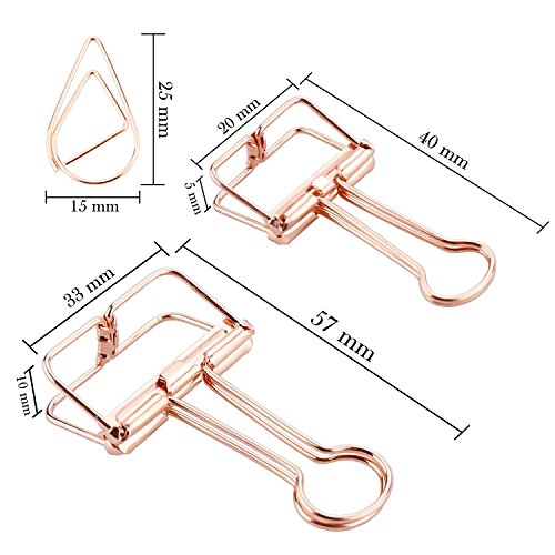 shopdp 20mm 33mm ダブルクリップ 紙クリップ 書類整理 70個入り ローズゴールド