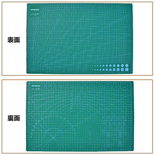 ATPWONZ　カッターマット A3 カッティングマット 5層シート構造　両面印刷　傷自動癒合機能　300×450×3mm グリーン