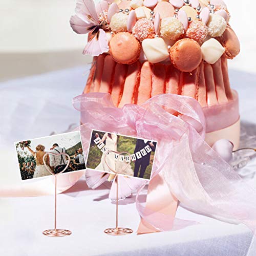 メモホルダー スタンド メモクリップ ハート型 写真スタンド 結婚式 席札 テーブル番号ホルダー カード立て 12個セット（ローズゴールド）