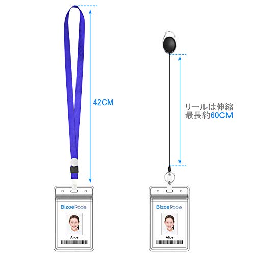 IDカードホルダー BizoeRade idカードケース 縦型 伸縮可能 透明 防水保護 2枚セット ネームホルダー 吊下げ名札 ID ホルダー リール付き社員証・名札・通勤通学便利 (縦型)