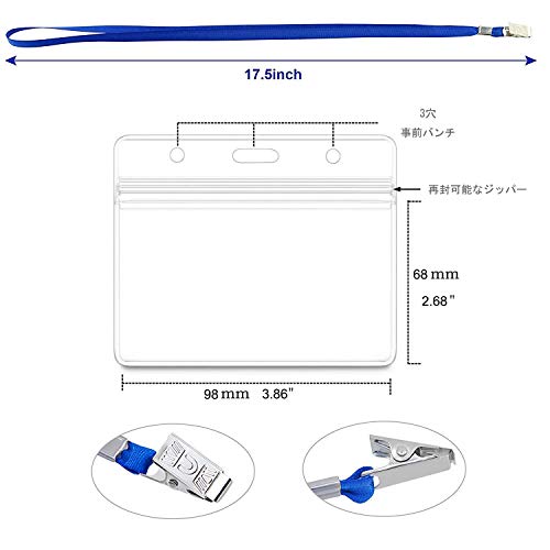 ID カード ホルダー カードストラップ首掛けストラップと名札 吊り下げ イベント スタッフ パス 名刺 社員証 ケース 入れ 首掛け 横型タイプ 展示会 透明 防水機能 ビジネス、展示、オフィス向け 20枚セット