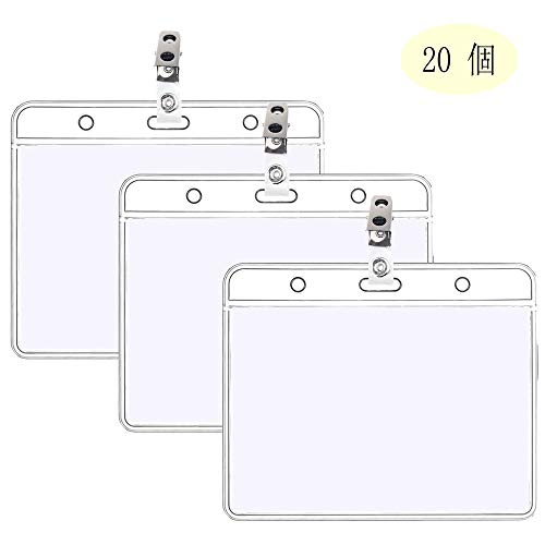 名札 ケース ホルダー 名札入れ 名刺サイズ セミハード クリアケース IDカードケース 工業 吊り下げ名札 クリップ式 ソフトヨコ 自己紹介 名刺・IDカード用 両用 セミナー 交流会 20個セット