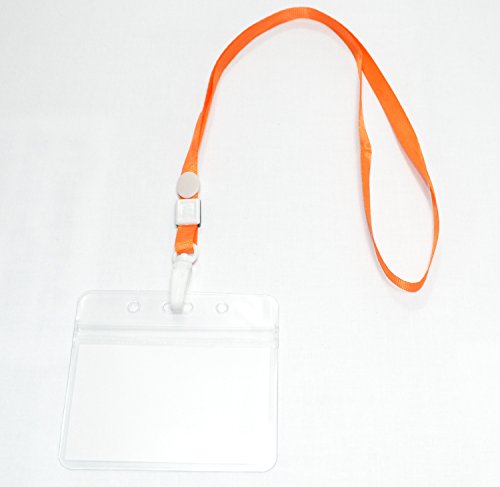 【CURCUS（サーカス）】 名札 ホルダー ネックストラップ/首かけ 吊り下げ式 名刺 IDカード 用 カラー全８色 収納袋とも (オレンジ 50個)