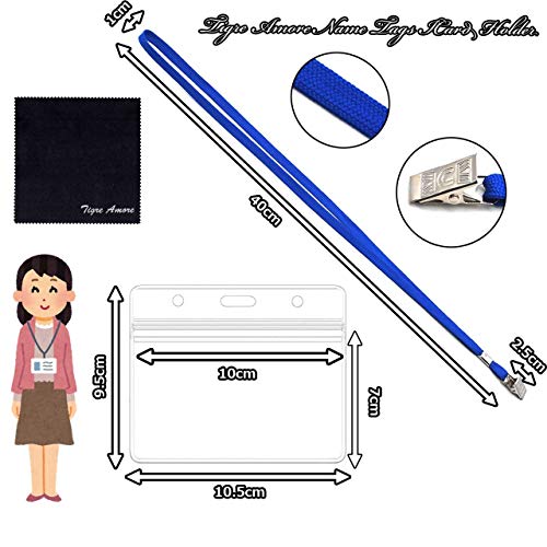 Tigre Amore 名札ホルダー 吊り下げ名札 ストラップ 青 名刺サイズ 横型 10枚 セット