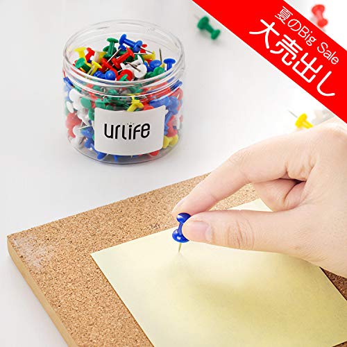 urlife画鋲 プッシュピン 押しピン 200枚入り ボード、地図、写真、カレンダー固定用画鋲 収納ケース付き カラフル 可愛い