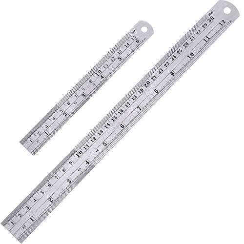 2 Pack Straight Rulers, Stainless Steel 6 and 12 Inches(15 and 30cm) Measuring Ruler Tool