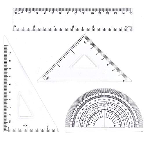 BronaGrand 5個/セット 数学幾何学キット ステンレス製図面コンパス プラスチック定規セット（分度器、三角形30/45度、定規）