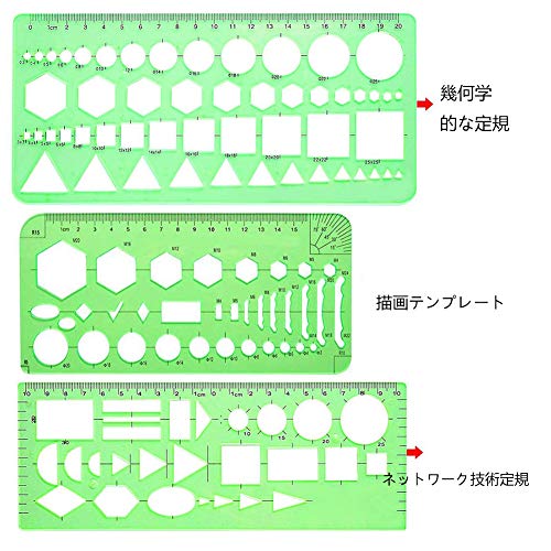 Dennty 図面テンプレート プラスチック測定 製図 円 幾何学定規 透明幾何図面 図面ルーラ テンプレートルーラ一般総合定規 計量製図用品