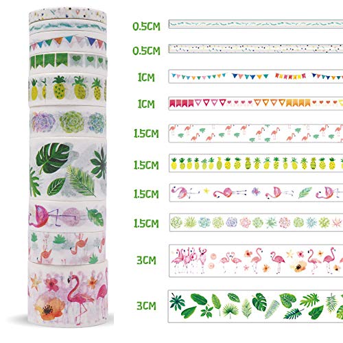 UCEC和紙テープ フラミンゴ パイナップル 緑葉 花 マスキングテープ 可愛い森の感じ ステッカーテープ 10巻セット