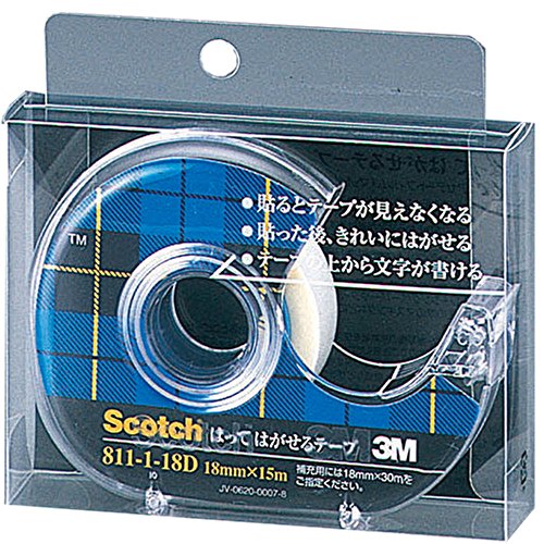 3M スコッチ はってはがせるテープ ディスペンサー付き 18mm×15m 小巻 811-1-18D