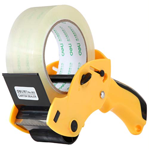 UTST テープ ハンド カッター 透明 テープ 1個 付き セット 包装 用 パッケージ ＯＰＰ 梱包 引っ越し などに (イエロー)
