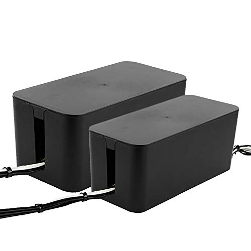 プラスチックワイヤー収納ボックス電源ライン コンセント 収納整理箱ケーブル収納ケースジャンクションボックス電源コード収納ボックス (黒, 2個)