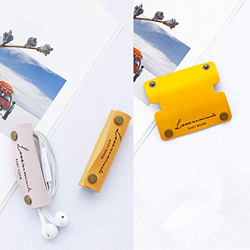 PU イヤホン・USB コード巻き取り フェルトホルダー 携帯コード収納 「２件セット 黄色」USBコード ケーブルクリップ 牛革製ケーブルホルダー