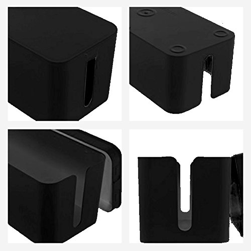 プラスチックワイヤー収納ボックス電源ライン コンセント 収納整理箱ケーブル収納ケースジャンクションボックス電源コード収納ボックス (黒, 2個)