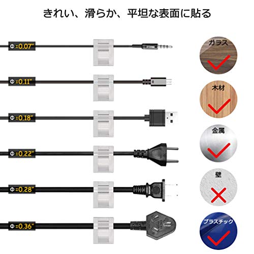 ケーブル収納 4階段調節可能なケーブルホルダー コードクリップ コードフック ケーブルクリップ 接着ワイヤーコード 粘着シート付 60個セット ホワイト By MAVEEK