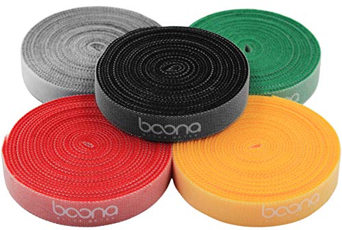 Boona 結束バンドマジックバンド 結束テープ 自由にカット 線整理 5色 5枚セット ケーブル/コード等収納 オフィス用/お部屋用 (多色, 3m)