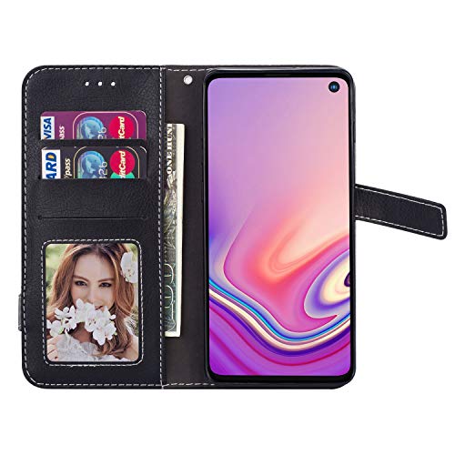 Galaxy S10 レザー 手帳型 ケース マルチ カラー Diary case カード収納 液晶保護フィルム 付 スタンド機能付き イヤホンコードクリップ SC-03L SCV41 本革風カバー マグネット式 ギャラクシーS10 ケース 6.1インチ対応 (Galaxy S10, ブラック)