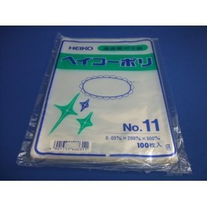 【No.11】ヘイコーポリ袋0.03mm/1箱1000枚入（1束100枚ポリ入Ｘ10束）200mm×300mm（日本ブイシーエス）VCS6611101-10