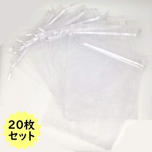 3world ボタニカルキャンドル 専用 オーガンジー バッグ ラッピング エレガント シースルー 巾着袋 (ホワイト20枚)