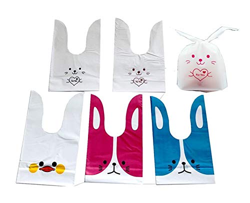 MoonFlower (ムーンフラワー) ギフト袋 ラッピング袋 マチ付き プレゼントバッグ かわいい ウサギ 動物 150枚 タイ付き