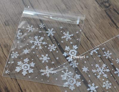 【Fuwari】雪 結晶 スノー 袋 小袋 クリスマス お菓子 チョコレート クッキー キャンディー アクセサリー 小物 ラッピング 100枚 包装袋 小分け プレゼント 用 (スノー M)