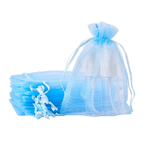 BENECREAT オーガンジー巾着袋 100枚セット ジュエリーポーチ ギフトバッグ オーガンザ袋 15ｘ10㎝ 贈り物袋 結婚式 誕生日 ウェディング用 プレゼント袋 ライトブルー